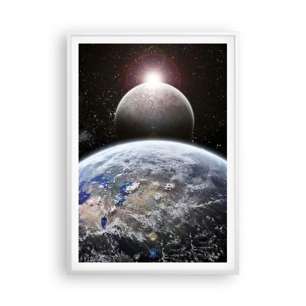 Poster în ramă albă - Peisaj cosmic - răsărit de soare - 70x100 cm