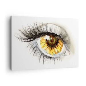 Tablou pe pânză Canvas - Ochi artistic cu iris în formă de floarea-soarelui - 70x50cm - O privire la fel de fierbinte ca vara - Decorațiune modernă pentru perete pentru living și dormitor ARTTOR