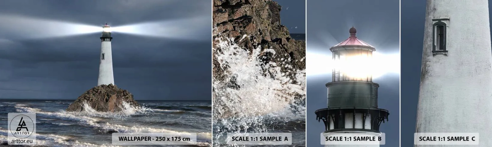 Mostră de Tapet Standard Eco - Aici... aici...! - Peisaj, Far, Insulă - 100x30 cm