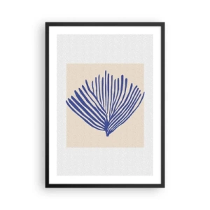 Poster în ramă neagră - Grafică stilizată a unei plante marine în formă de evantai - 50x70cm - Evantai albastru - Decorațiune modernă pentru perete pentru living și dormitor ARTTOR