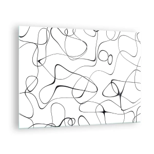 Tablou pe sticlă - Linii negre abstracte pe fundal alb - 70x50cm - Căile vieții, căile destinului - Decorațiune modernă pentru perete pentru living și dormitor ARTTOR
