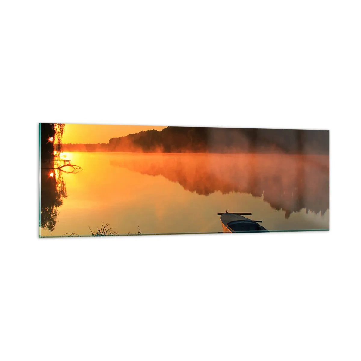 Tablou pe sticlă - Răsăritul soarelui peste apă ca un strat de oglindă - 90x30 cm