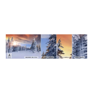 Mostră tapet autocolant Deluxe Sticker - Spectacolul naturii înzăpezite - Peisaj, pădure, Iarnă - 100x30 cm