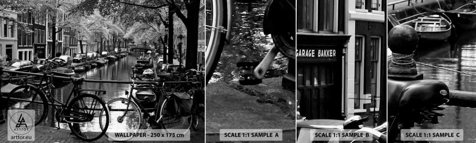 Mostră de Tapet Standard Eco - O perspectivă foarte olandeză - Amsterdam, Bicicleta, Arhitectură - 100x30 cm