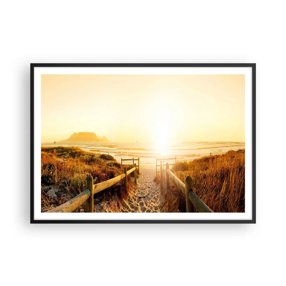 Poster în ramă neagră - Prin dune spre soare - 100x70 cm