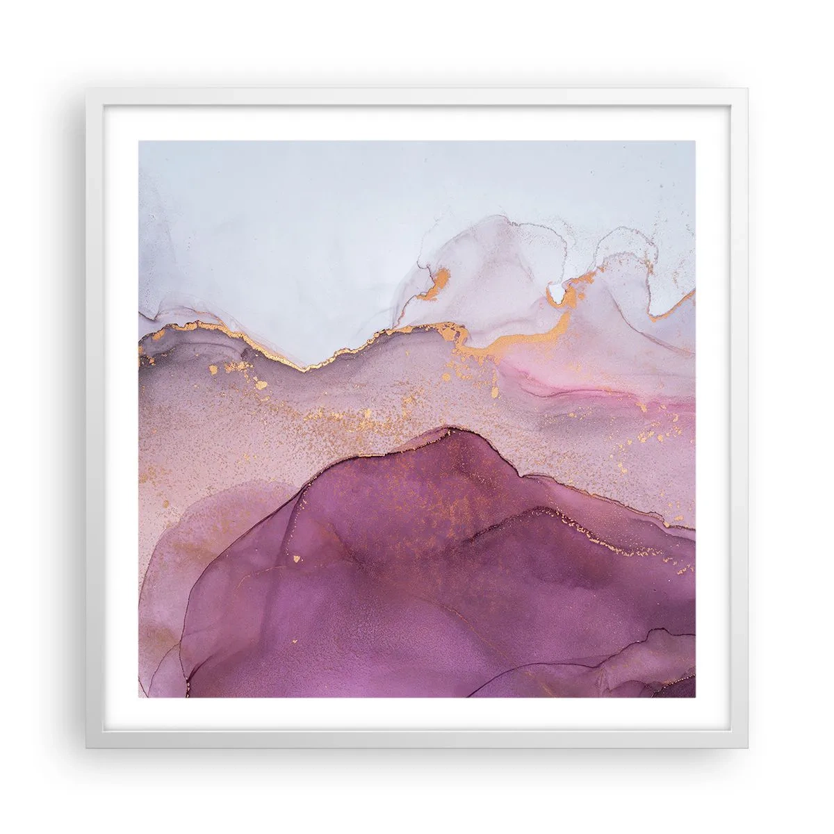 Poster în ramă albă - Valuri de liliac și violet - 60x60 cm