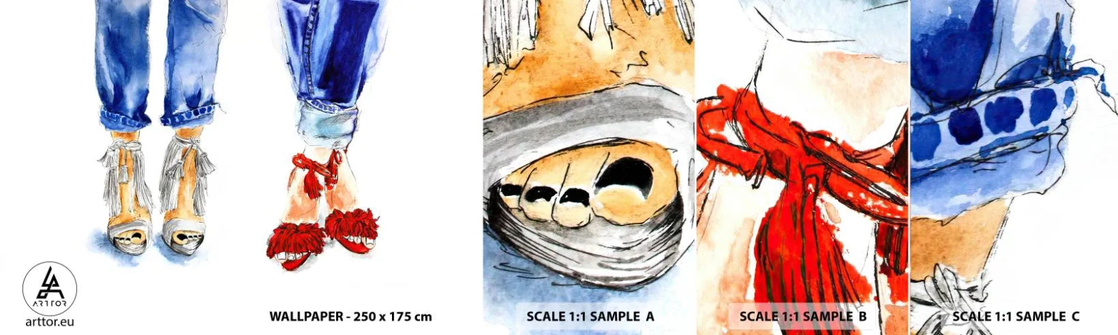 Mostră tapet autocolant Deluxe Sticker - De ce nu mergem la o plimbare? - Femeie, Modă, Încălţăminte - 100x30 cm