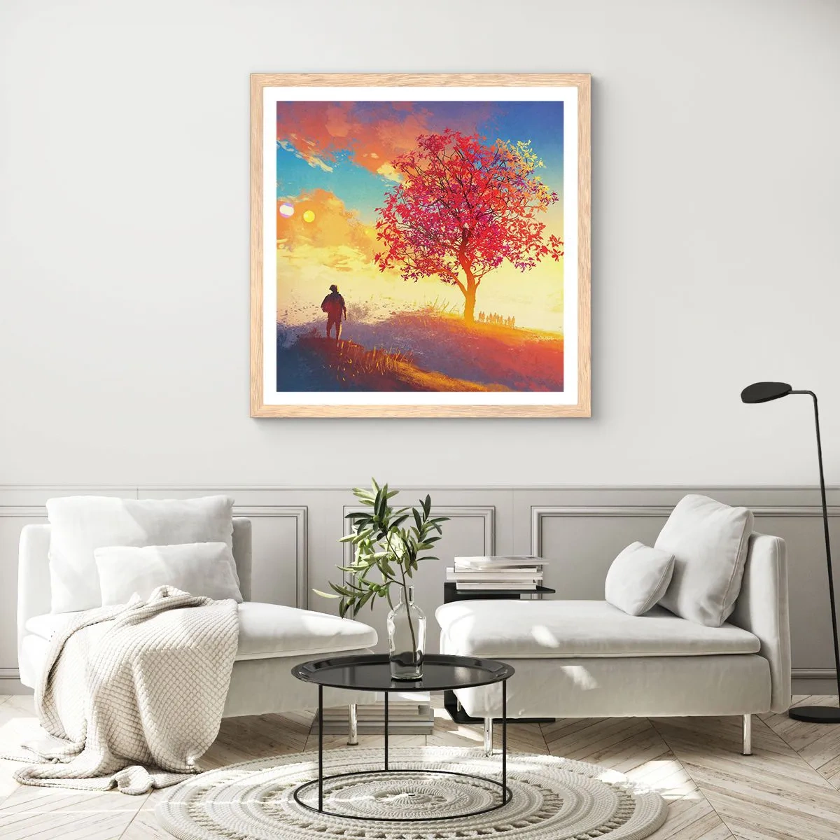 Poster în ramă de stejar deschis - Pelerin la destinație - 40x40 cm