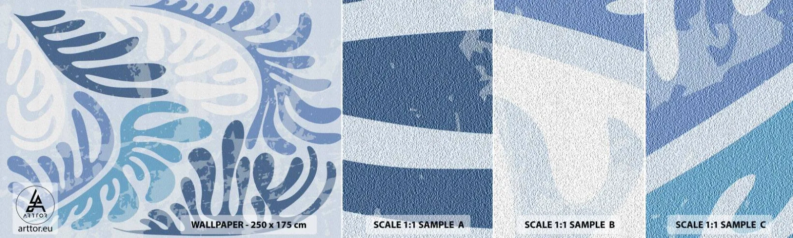 Mostră de Tapet Standard Eco - Ferigi albastre - Minimalism, Pastel, Boho - 100x30 cm