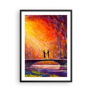 Poster în ramă neagră - Un cuplu pe un pod înconjurat de un peisaj colorat - 50x70cm - Și cerul îi iubește - Decorațiune modernă pentru perete pentru living și dormitor ARTTOR