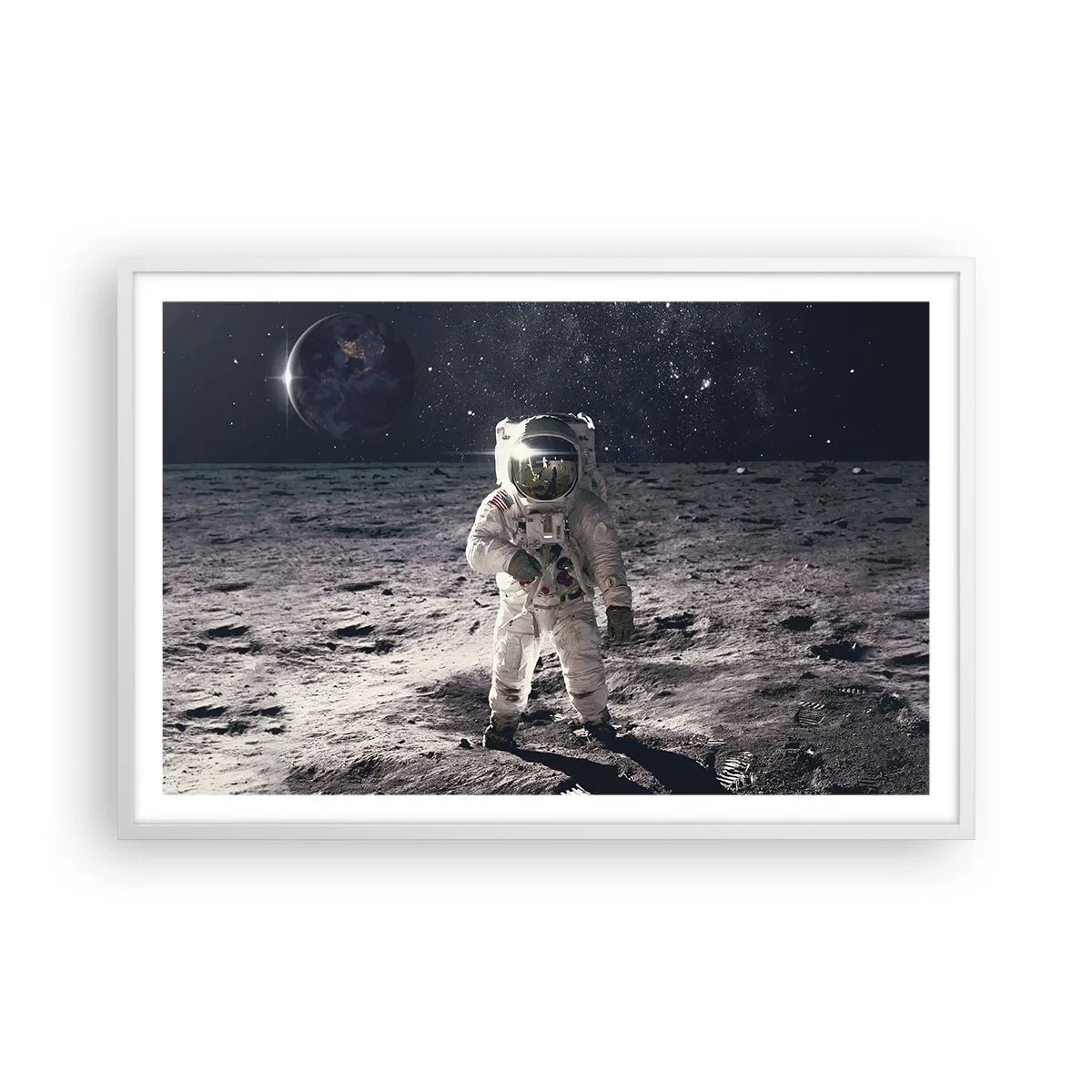 Poster în ramă albă - Salutări de pe Lună - 91x61 cm