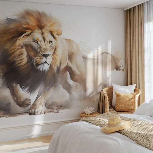 Tapet Premium Sand - Regele se mișcă  - Leu, Luminos, Animal - 100x70 cm