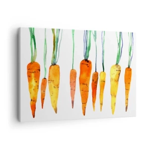 Tablou pe pânză Canvas - Morcovi în acuarelă în diferite nuanțe pe fundal alb - 70x50cm - Frumusețea banalității - Decorațiune modernă pentru perete pentru living și dormitor ARTTOR
