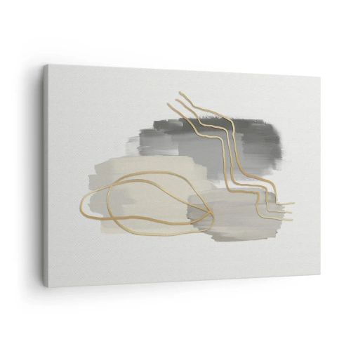 Tablou pe pânză Canvas - Linii aurii abstracte pe un fundal gri - 70x50cm - Persistență și mișcare - Decorațiune modernă pentru perete pentru living și dormitor ARTTOR