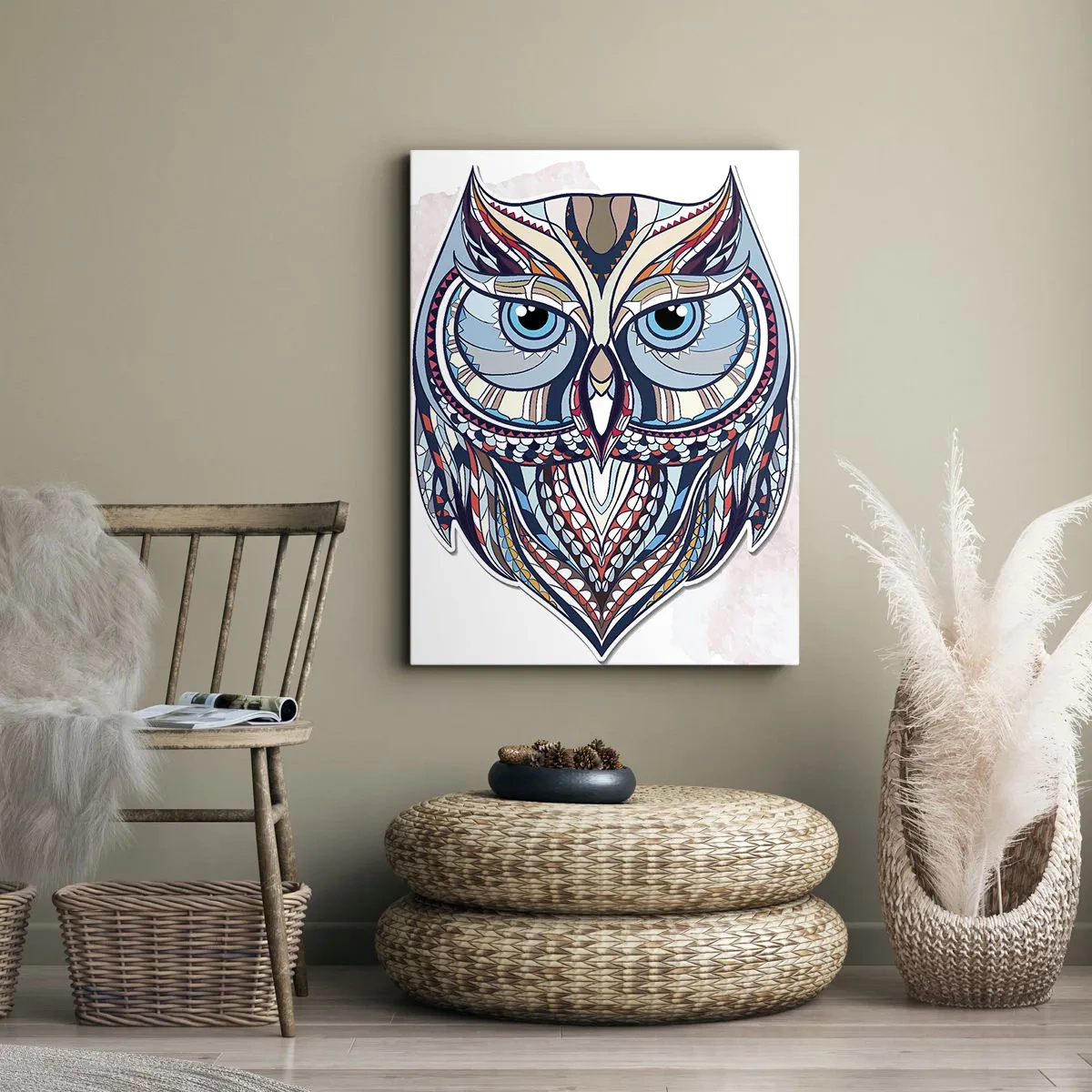 Tablou pe pânză - Bufniță ornamentală artistică - 50x70 cm
