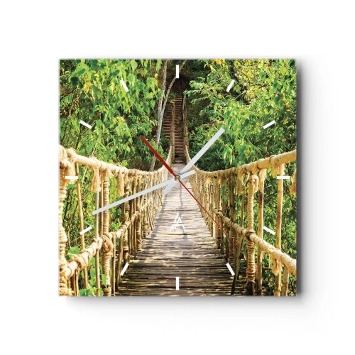 Ceas de perete - Ceas pe sticlă - Suspendat în verde - 40x40 cm