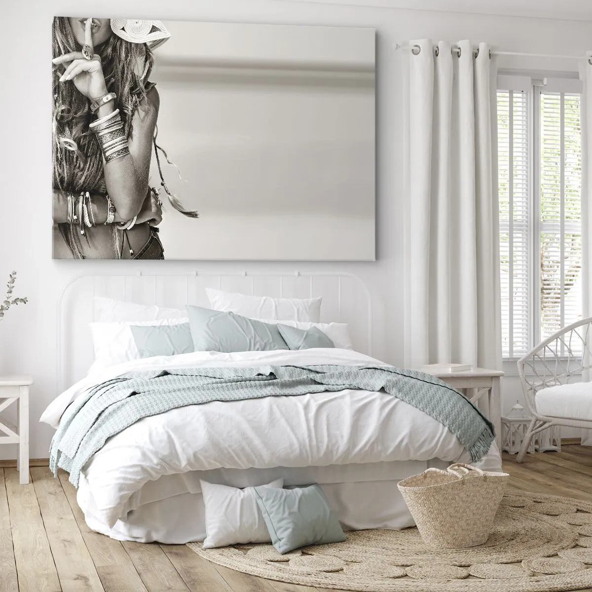 Tablou pe pânză Canvas - Portretul unei femei boho cu bijuterii - 70x50cm - Ca o fată - Decorațiune modernă pentru perete pentru living și dormitor ARTTOR