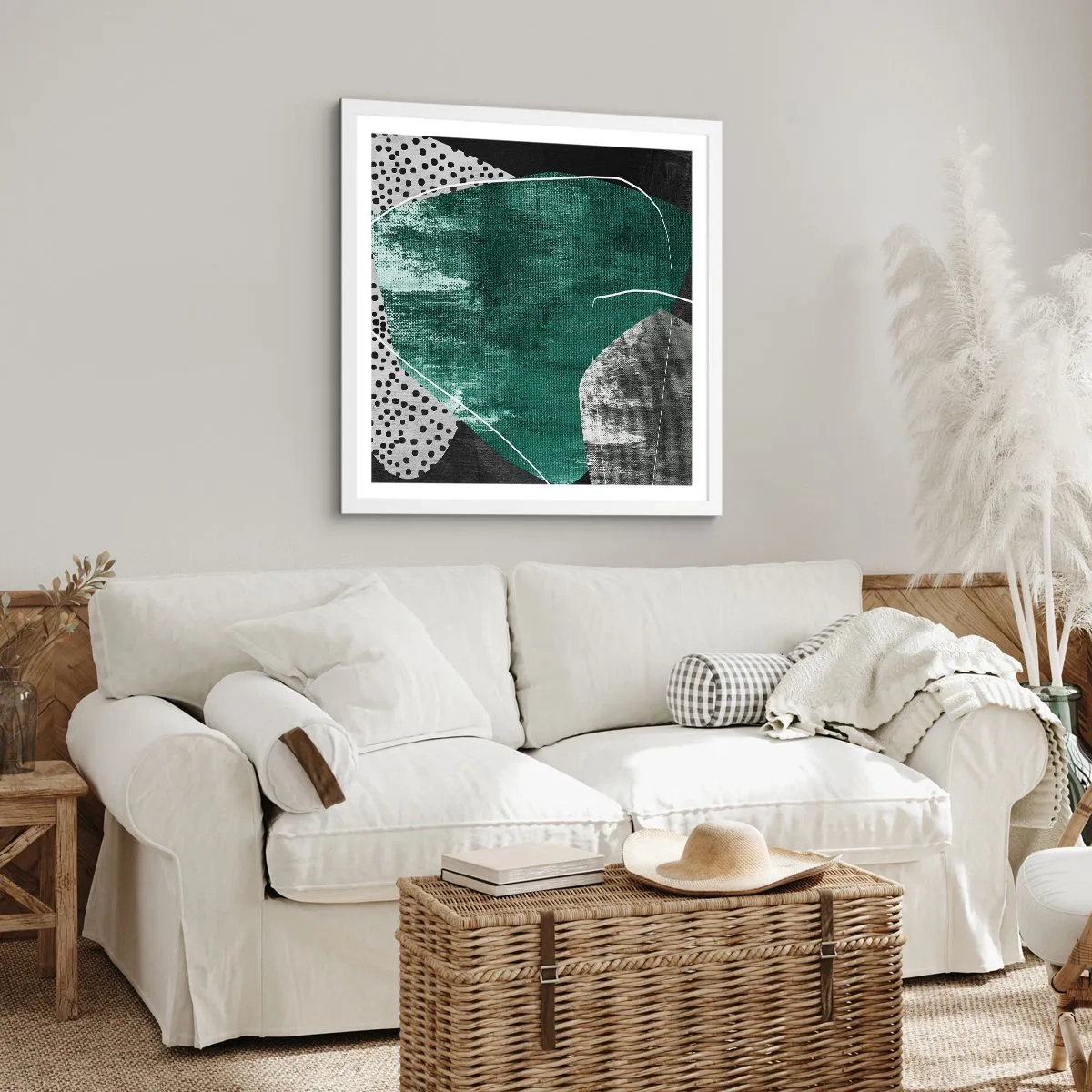 Poster în ramă albă - Abstracție colorată cu fulgi de aur - 50x50 cm