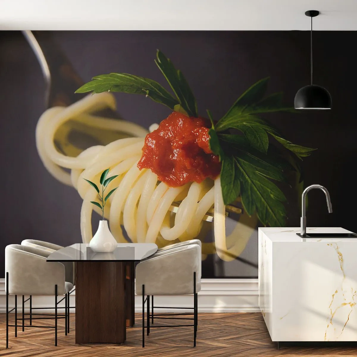 Tapet Premium Canvas - Mușcătură gustoasă - Gastronomie, Spaghete, Italia - 250x175 cm