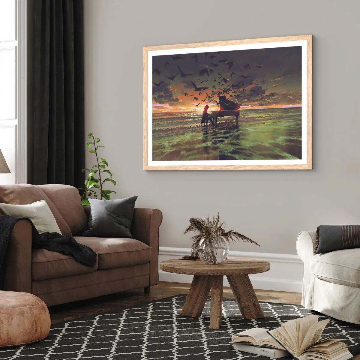 Poster în ramă de stejar deschis - Concert pentru pian și valuri - 40x30 cm