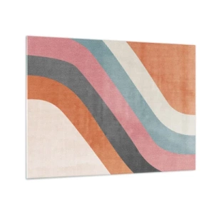 Tablou pe sticlă - Dungi diagonale colorate pe un fundal deschis - 70x50cm - Compoziție diagonală - mișcare - Decorațiune modernă pentru perete pentru living și dormitor ARTTOR