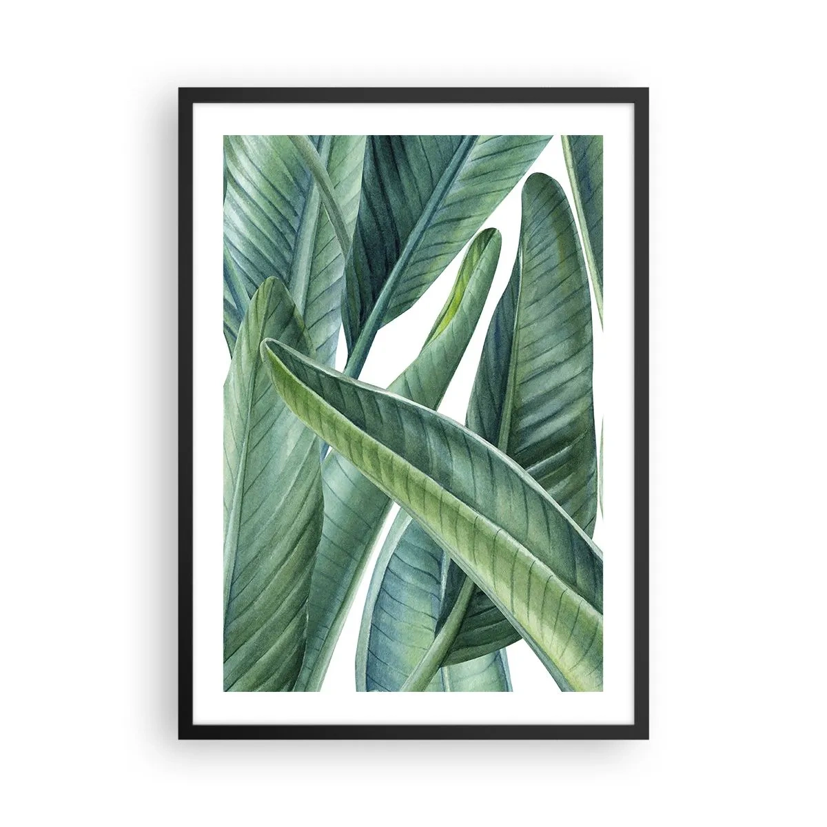 Poster în ramă neagră - Frunze verzi de bananier în stil acuarelă - 50x70cm - Verdeața în sine - Decorațiune modernă pentru perete pentru living și dormitor ARTTOR