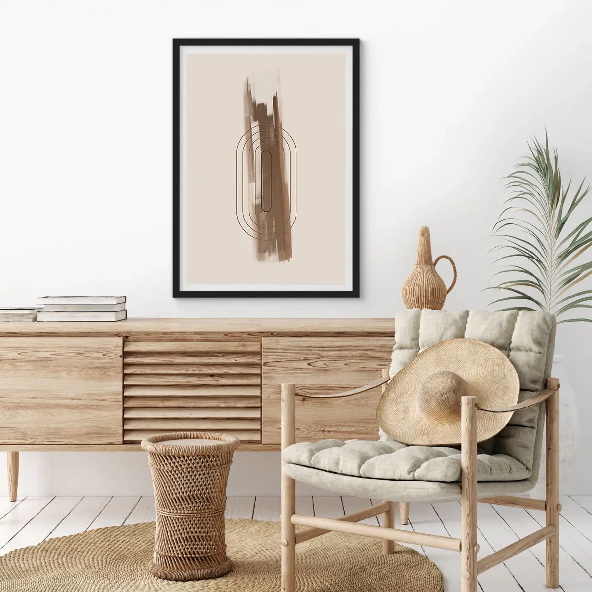 Poster în ramă neagră - Formă geometrică în nuanțe de maro și bej - 50x70cm - O adiere de gri - Decorațiune modernă pentru perete pentru living și dormitor ARTTOR
