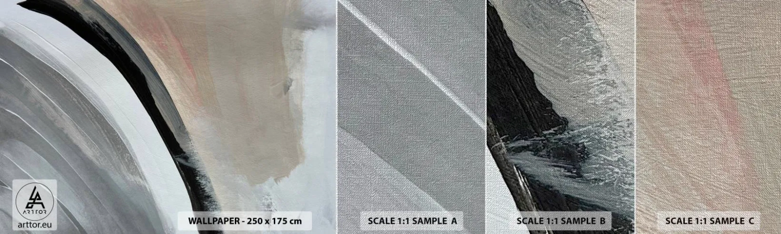 Mostră tapet Premium Canvas - Compoziție: arc de negru și gri - Abstracția, Bucată, Artă Modernă - 100x30 cm