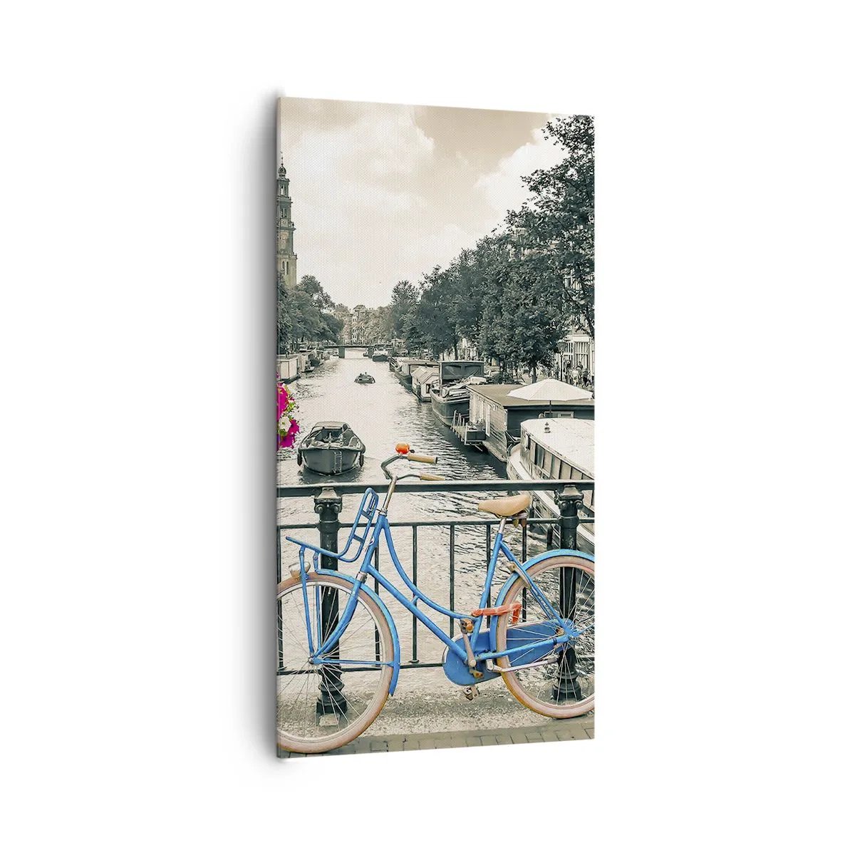 Tablou pe pânză - Culorile unui canal din Amsterdam - 65x120 cm