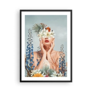 Poster în ramă neagră - O femeie înconjurată de flori într-o compoziție suprarealistă - 50x70cm - Femeia floare - Decorațiune modernă pentru perete pentru living și dormitor ARTTOR