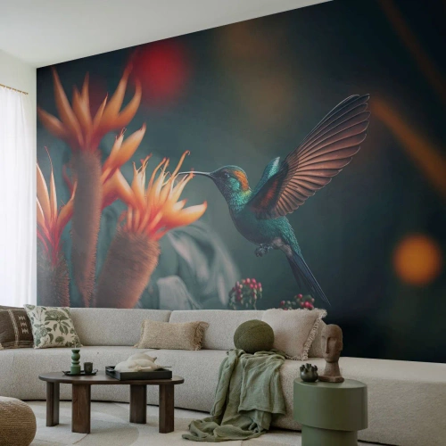 Tapet Standard Eco - Viață cu adevărat colorată - Pasăre, Exotic, Floare - 300x210 cm