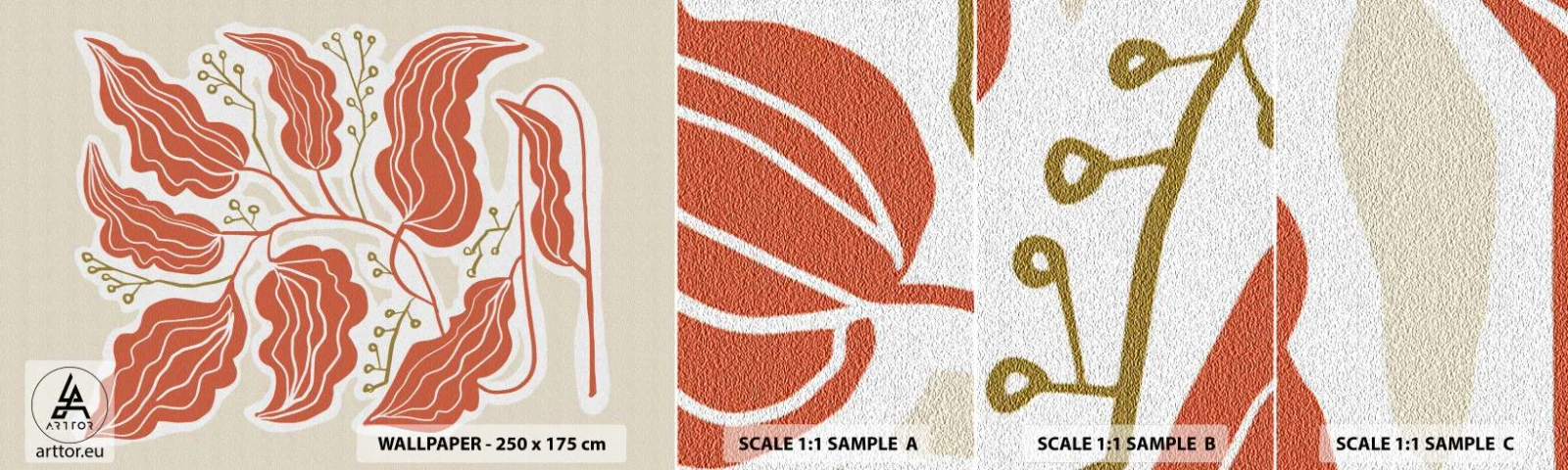 Mostră tapet autocolant Deluxe Sticker - Folk și coral - Boho, Botanic, Flori - 100x30 cm