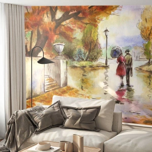 Tapet Premium Canvas - Toamnă romantică în parc - Oraș, oameni, Cuplu îndrăgostit - 350x256 cm