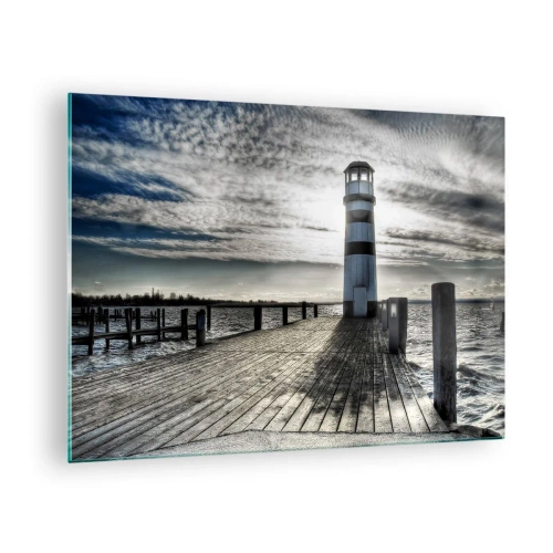 Tablou pe sticlă - Un far pe un cer dramatic - 70x50cm - Marinari, abia aștept să vă văd - Decorațiune modernă pentru perete pentru living și dormitor ARTTOR
