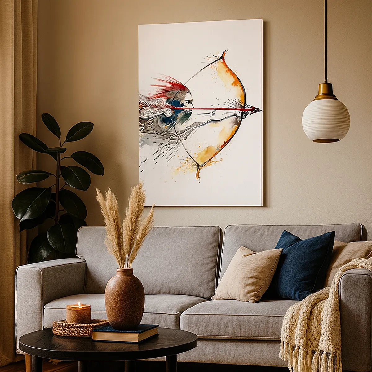 Tablou pe pânză - Războinic mitic cu un arc de foc - 50x70 cm