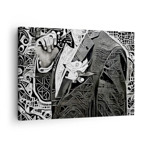 Tablou pe pânză Canvas - Abstracție elegantă a unui bărbat în costum, în alb și negru - 70x50cm - Doar un om aparent gri - Decorațiune modernă pentru perete pentru living și dormitor ARTTOR