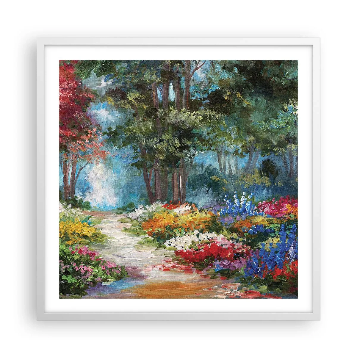 Poster în ramă albă - Grădină de pădure, pădure de flori - 60x60 cm