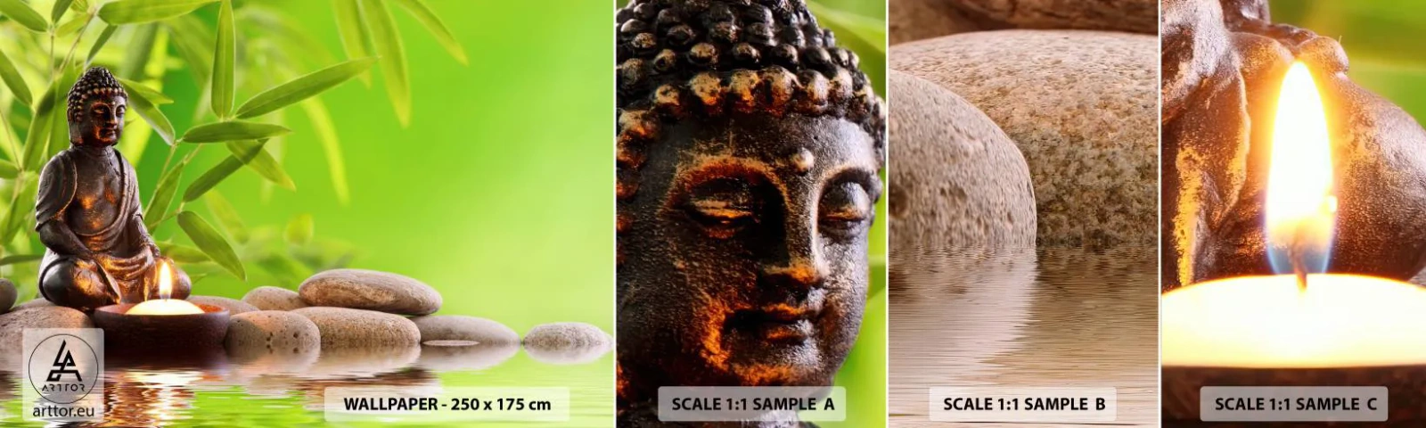 Mostră de Tapet Standard Eco - Viața este frumoasă - Buddha, Bambus, spa - 100x30 cm