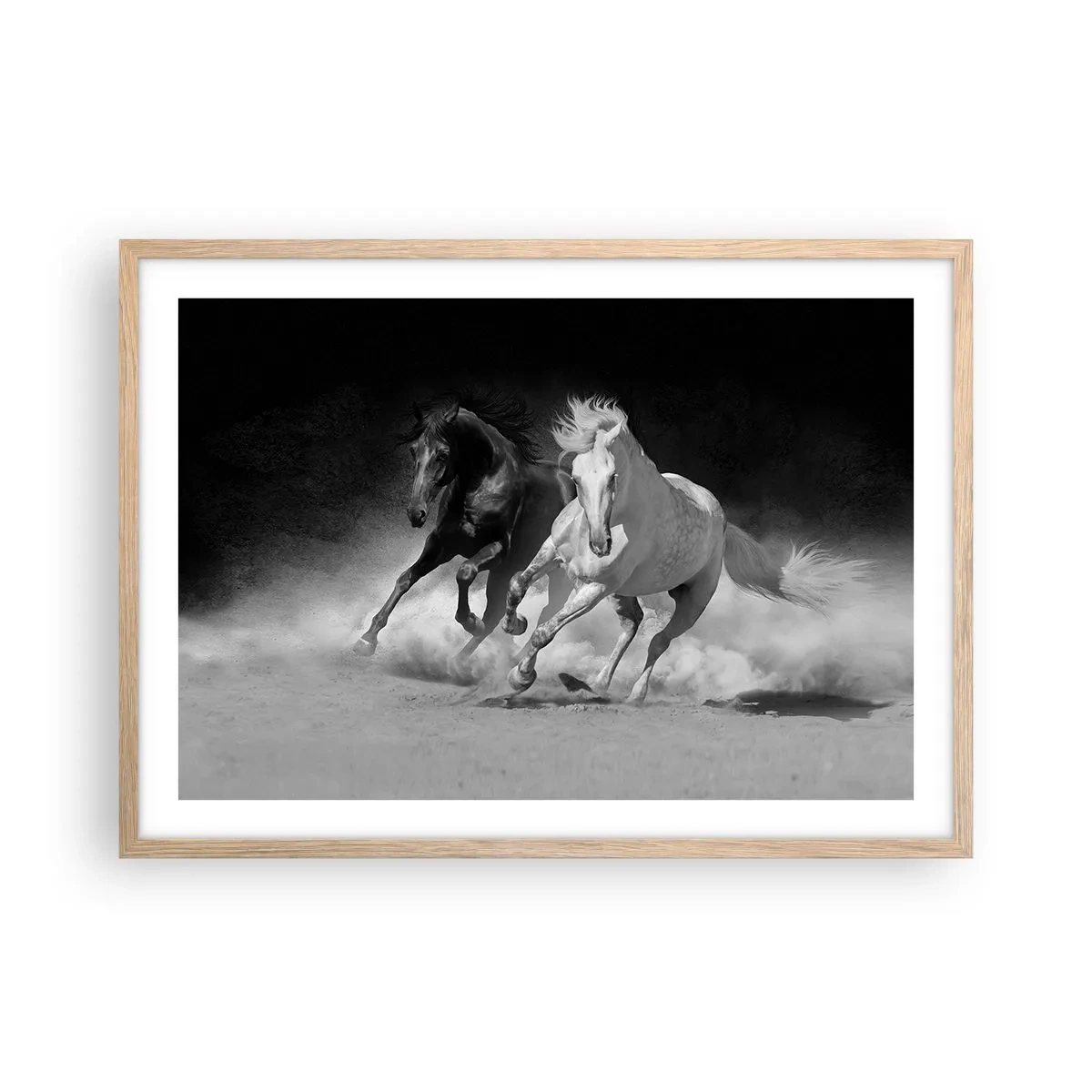 Poster în ramă de stejar deschis - Galopul libertății - 70x50 cm