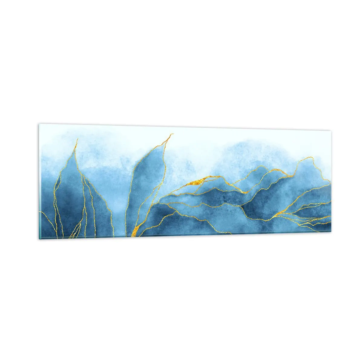 Tablou pe sticlă - Albastru în aur - 90x30 cm
