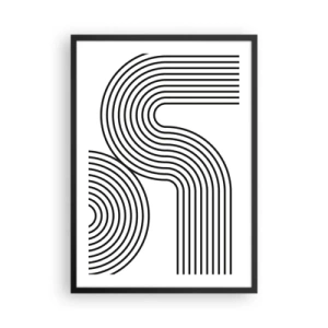 Poster în ramă neagră - Grafică modernă cu linii abstracte în alb și negru - 50x70cm - Pe o curbă - Decorațiune modernă pentru perete pentru living și dormitor ARTTOR