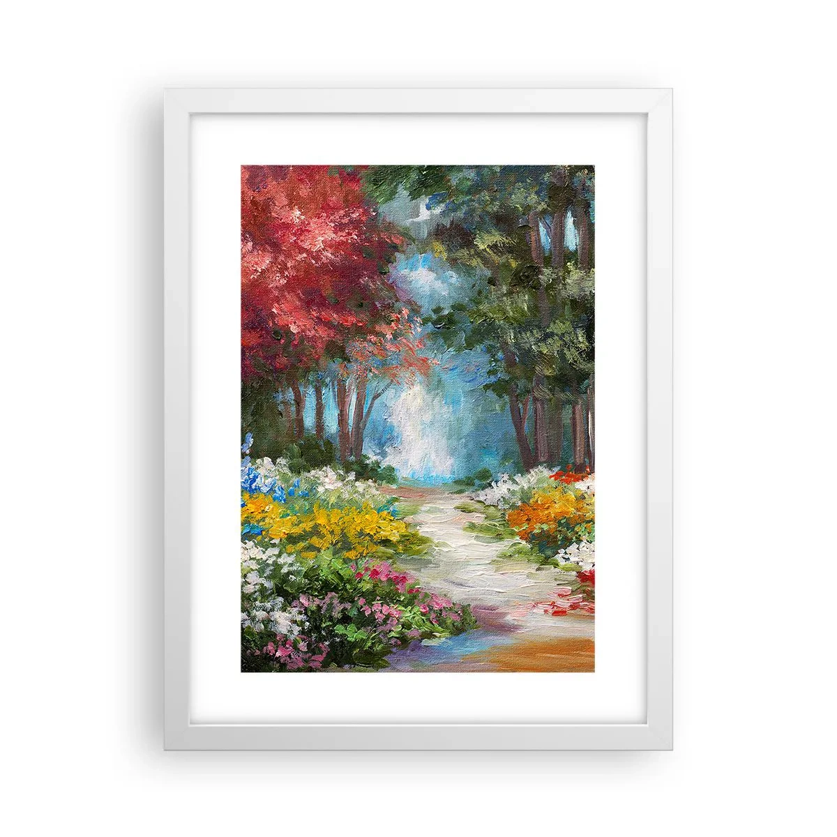 Poster în ramă albă - Grădină de pădure, pădure de flori - 30x40 cm
