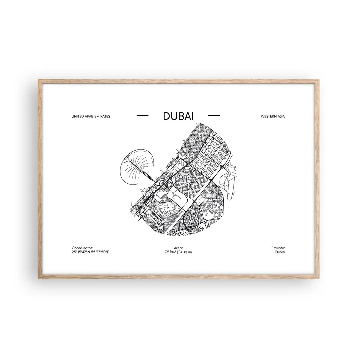 Poster în ramă de stejar deschis - Anatomia Dubaiului - 100x70 cm