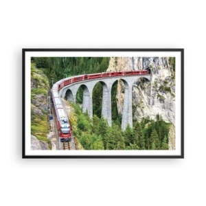 Poster în ramă neagră - Cu trenul prin munți - 91x61 cm