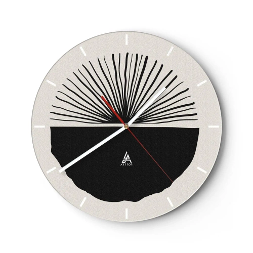 Ceas de perete - Ceas pe sticlă - Un motiv de evantai negru pe un fundal deschis, într-un stil minimalist - 30x30cm - Gama de posibilități - Decorațiune modernă pentru perete pentru living, bucătărie și dormitor ARTTOR