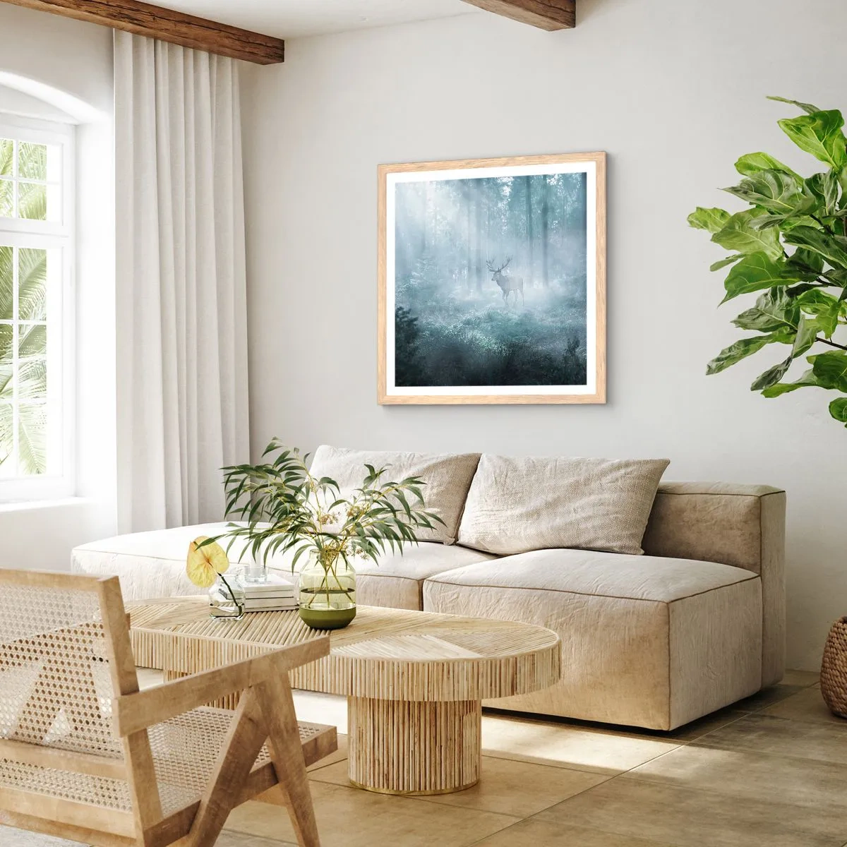 Poster în ramă de stejar deschis - Plimbarea de dimineață prin regat - 60x60 cm