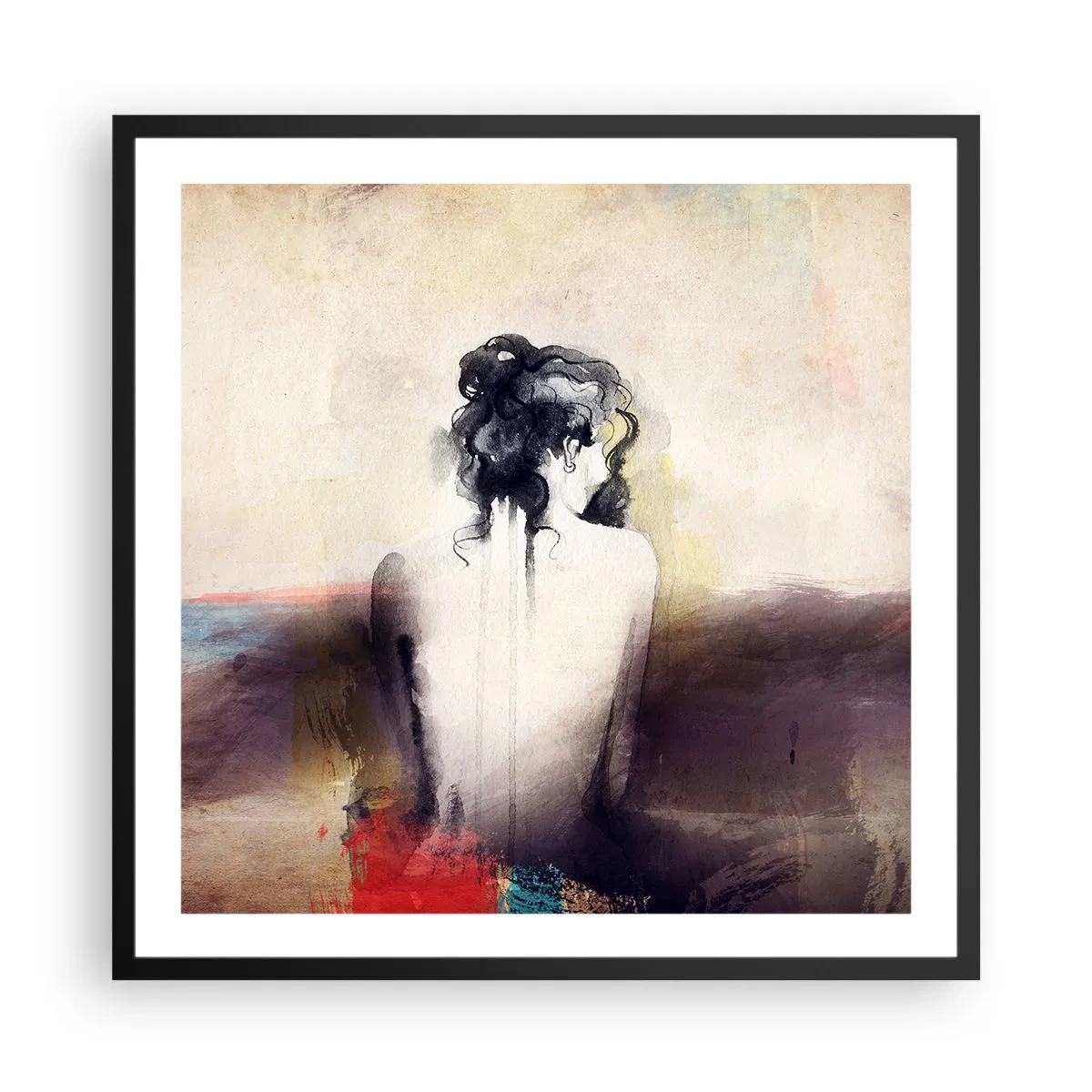 Poster în ramă neagră - Linii moi, forme ovale - 60x60 cm