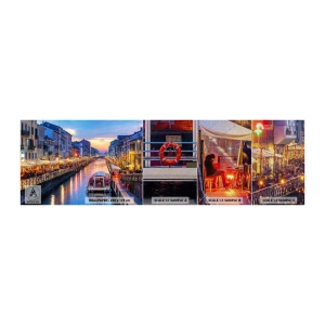 Mostră tapet Premium Sand - O seară de lumină și distracție - Oraș, Milano, Italia - 100x30 cm