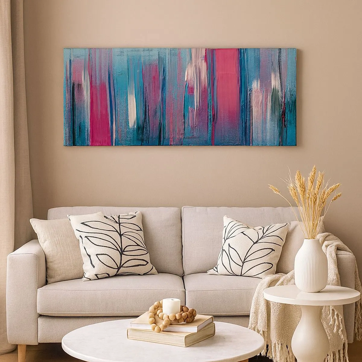 Tablou pe pânză - Compoziție verticală în albastru și roșu - 100x40 cm