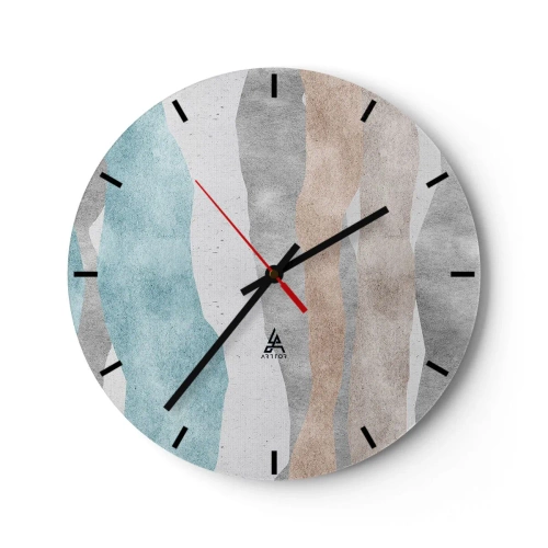 Ceas de perete - Ceas pe sticlă - Valuri pastelate abstracte pe un fundal deschis - 30x30cm - Studiu de proximitate - Decorațiune modernă pentru perete pentru living, bucătărie și dormitor ARTTOR